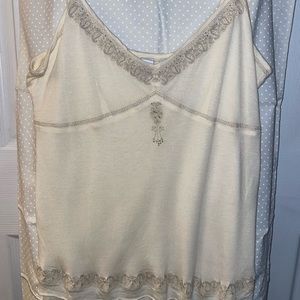 NWOT - CITY DKNY  metallic embroidered cream camisole